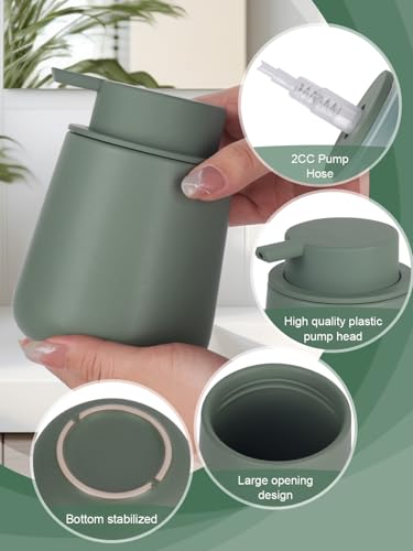 INGOFIN Ceramic Lotion Dispenser - 12oz Refillable Hand Soap Dispenser Bathroom, Modern Liquid Dispenser with Pump, Dish Dispenser for Kitchen, Matte Green - color: Green