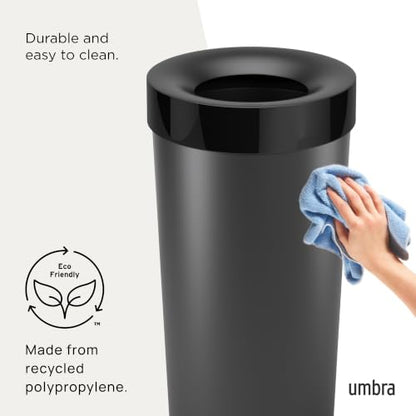 Umbra Vento Kitchen Trash Can – Large 16 Gal (62 L) Open Top Garbage Can for Home & Office – Modern Clean Design, Black - color: Black