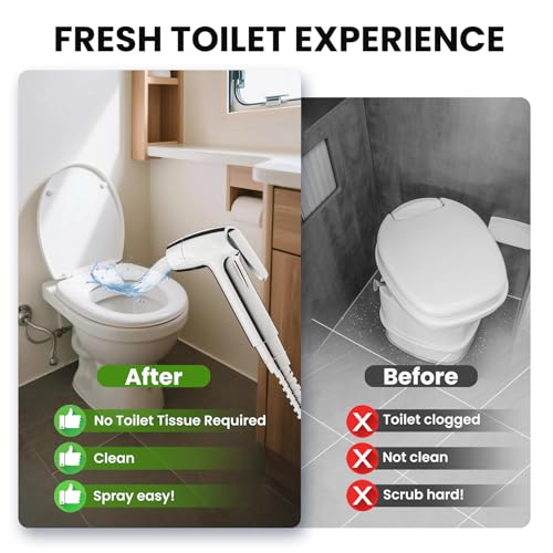 RV Bidet Sprayer, RV Handheld Bidet with Water Hose & RV Fitting, Wall-Mount Toilet Sprayer for Motorhomes, Fifth Wheels, Trailers & Campers Toilet (Chome Sprayer)