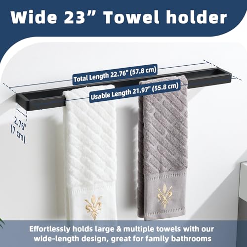 Matte Black 22.8" Bath Towel Bar, Rustproof 304 Stainless Steel | Rust-resistant for Bathroom, Shower, Vanity, Kitchen, Low Profile Towel Holder, Heavy Duty Hang, Stable Drilling Wall Mounted - color: Matte Black