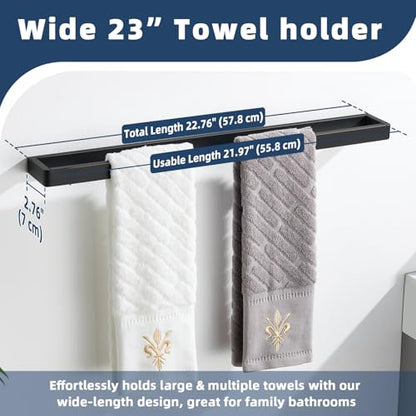 Matte Black 22.8" Bath Towel Bar, Rustproof 304 Stainless Steel | Rust-resistant for Bathroom, Shower, Vanity, Kitchen, Low Profile Towel Holder, Heavy Duty Hang, Stable Drilling Wall Mounted - color: Matte Black