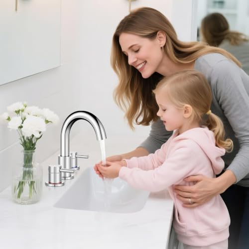 Bathroom Sink Faucet 3 Hole Chrome, 2-Handle Widespread Faucet | Lead-free stainless steel, pop-up drain, Detachable faucet aerator, 360°swivel, for RV & vanity sink 3-hole mount - color: 1-Chrome, style: 8 Inch Widespread