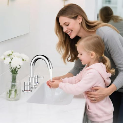 Bathroom Sink Faucet 3 Hole Chrome, 2-Handle Widespread Faucet | Lead-free stainless steel, pop-up drain, Detachable faucet aerator, 360°swivel, for RV & vanity sink 3-hole mount - color: 1-Chrome, style: 8 Inch Widespread