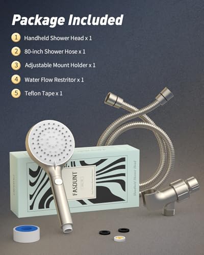 High Pressure Handheld Shower Head with Hose, Brushed Nickel | 80" Extra Long Stainless Steel Hose & Adjustable Bracket, Shower Heads with ON/OFF Switch for Pets Bath - color: Brushed Nickel, style: 6 Spray-Settings