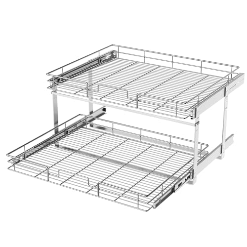 LOVMOR 2 Tier Individual Pull Out Cabinet Organizer 25½" W x 21½" D, Slide Out Kitchen Cabinet Storage Sliding Shelves - color: 2 Tier, size: 25½"W x 21½"D