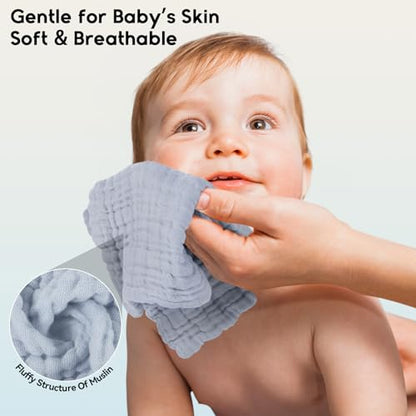 Unnivoll Muslin Burp Cloths Baby 12''X12'', Baby Washcloths 6 Pack, 100% Cotton Baby Wash Cloths Absorbent and Soft for Newborn Infants Kids Boys Girls - Gradient Blue - color: Gradient Blue