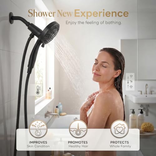High Pressure Handheld Shower Head Matte Black- Anti-clog Nozzles, Built-in Power Wash to Clean Tub, Wall & Overhead Brackets,Magnetitc Rainfall Showerhead hand held - color: Black