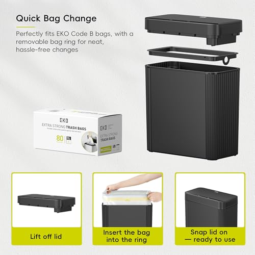 EKO Brio 10L/2.6 Gallon Motion Sensor Trash Can, Automatic Touchless Bathroom Garbage Bin, Waterproof Smart Trash Can for Kitchen, Bedroom, and Office, Black - size: Brio 10L- Carbon Black