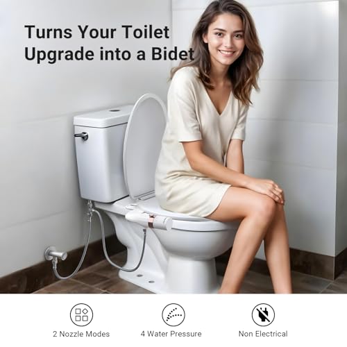 Bidet Attachment for Toilet Seat Sprayer - Non Electric Dual Nozzle with Cold Water - Self Cleaning Toilets Bathroom Spray for Butt Wash - Easy Slim Adjustable Pressure Control Rv Bidets Gifts - color: Rose Gold