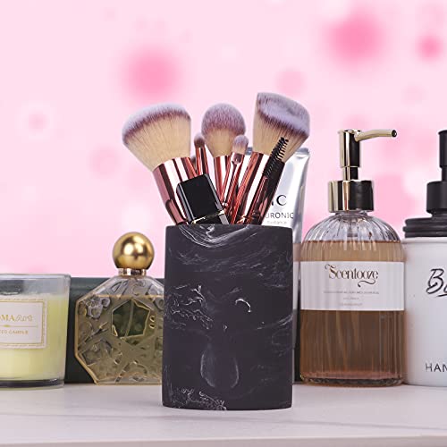 Toothbrush Holder for Bathroom Marble Look, Electric Toothbrush and Toothpaste Holder, Organizer Makeup Brush and Razor, Black Marble Look Toothbrush Cup - color: 3. Round Black Marble