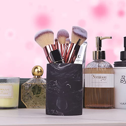 Toothbrush Holder for Bathroom Marble Look, Electric Toothbrush and Toothpaste Holder, Organizer Makeup Brush and Razor, Black Marble Look Toothbrush Cup - color: 3. Round Black Marble