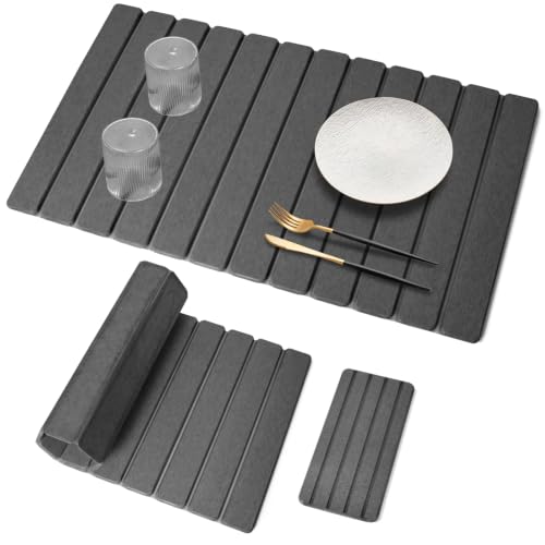 Foldable Stone Dish Drying Mat, 2 Pack Super Absorbent Diatomaceous Earth Bath Mat with Anti-Slip Base, Quick Drying Modern Mat for Bathroom Kitchen Counter - color: Gray, size: 28" x 16"