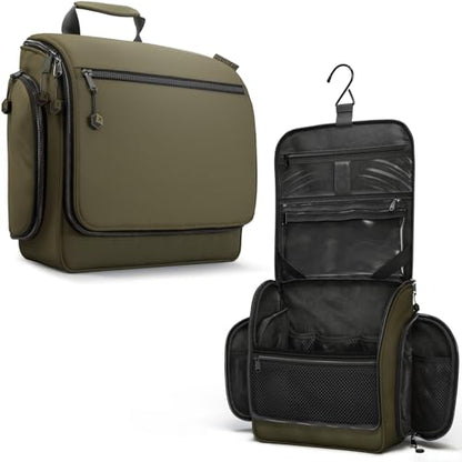 VENTURE 4TH Hanging Travel Toiletry Bag, 18 Compartments - Dark Green | Hangs on rails, hooks or doors; stands upright. Removable TSA pouch. Water-resistant Nylon 290D Twill, reinforced stitching. - color: Dark Green