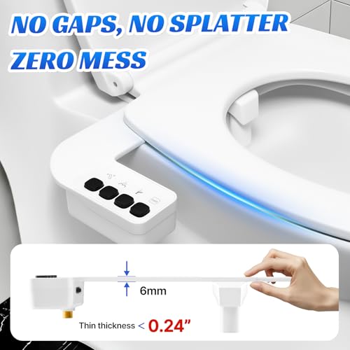 Ultra Thin Non-Electric Bidet Attachment with Dual Self-Cleaning Nozzles | Adjustable Water Pressure, One Click Detach, Fits Most Toilets, Cold Water, Rotate Button Control,White,Square