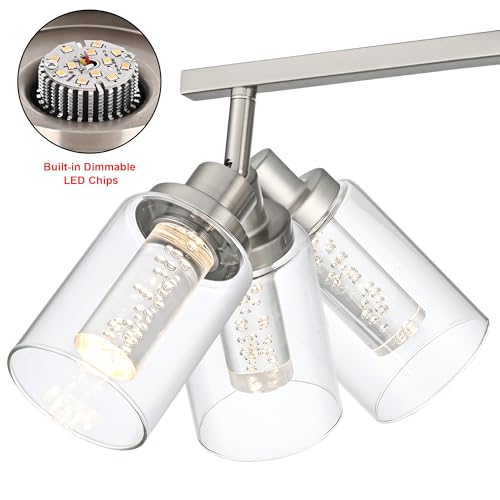MELUCEE 2 Light LED Track Lighting Kit Brushed Nickel Rotatable Spotlight | Kitchen Track Lighting Fixtures Ceiling Mount Bathroom Wall Sconce with Clear Glass, Built-In LED Chips, 5-Color Temperature - color: Brushed Nickel, size: 2 Lights