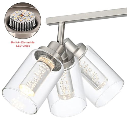 MELUCEE 3-Light LED Track Light Brushed Nickel with Flexibly Pivoting Heads | Modern Ceiling Light Bathroom Wall Light, Built-In LED Chips, 5-Color Temperature Adjustable - color: Brushed Nickel, size: 3 Lights
