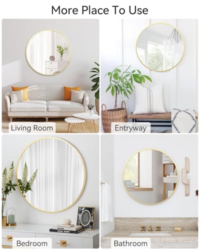 GAOMON 18 Inch Gold Round Wall Mirror, Metal Frame Mirror | Rust Resistant Aluminum Frame / Modern Round Mirror Design / Easy Wall Mount Installation