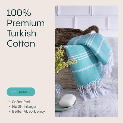WETCAT Turkish Hand Towels with Hanging Loop, Set of 2 (20" x 30") 100% Turkish Cotton, Pre-Washed, Quick Drying, for Kitchen or Bathroom - Mint Green - color: Mint Green