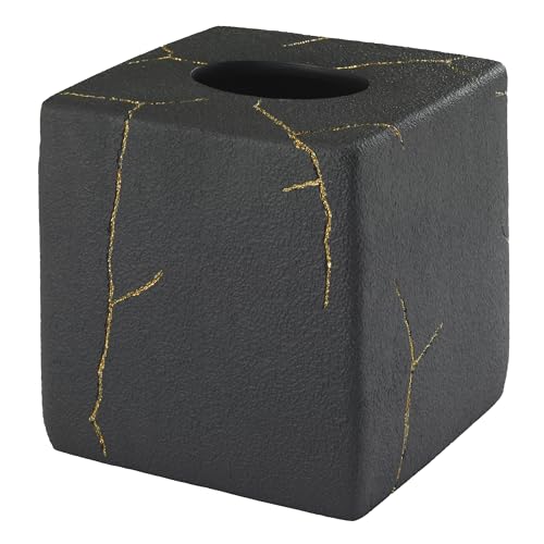 Nicole Miller - Tissue Box Cover, Resin Countertop Accessories, Dorm Room Essentials (Sydney Collection, Black/Gold) - size: Tissue Box Cover