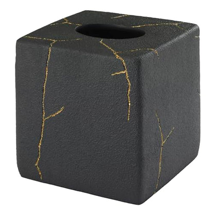 Nicole Miller - Tissue Box Cover, Resin Countertop Accessories, Dorm Room Essentials (Sydney Collection, Black/Gold) - size: Tissue Box Cover