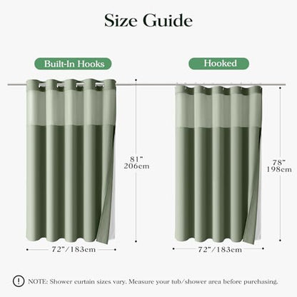 Sage Green Hook Free Waffle Shower Curtain & Snap-in Liner,72x81 | Less Time to install, 3 in 1 Fabric Shower Curtain and Liner Set with Magnets, Long, Shower Curtains for Bathroom - color: A Sage Green, size: 72"W x 81"L (Pack of 1)