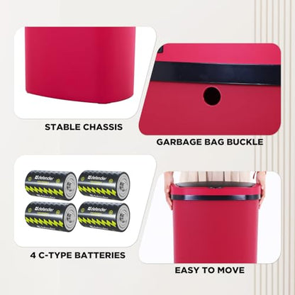 PayLessHere | 13 Gallon Plastic Trash Can | Red | Automatic Touchless Lid with Motion Sensor | Kitchen Garbage Can with Waterproof Design | for Home, Office, Bathroom | Pack of 1 - color: Red