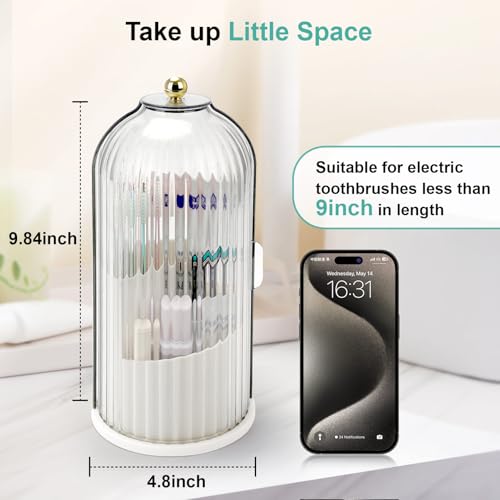 QIYVLOS Toothbrush Holders with Sliding Lid, Rotating 3 Slots Bathroom Organizer Countertop, Tooth Brush Toothpaste Holder Bathroom Counter Stand Sink Organizer Caddy for Vanity Makeup Brushes Holder - color: White+Transparent Black