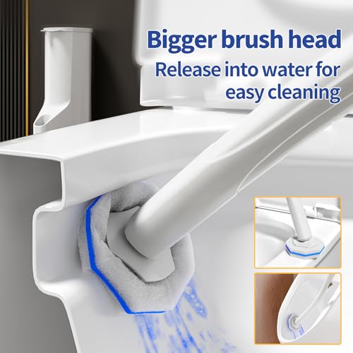 Hohoky Disposable Toilet Brush Cleaning System, Two Sets of Wands and 60p Refills Pads Replacement Heads, Wall Mounted Toliet Stick Starter Kit Bathroom Maintenance, Toilet Bowl Cleaner Holder