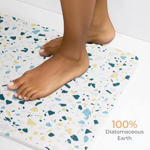 Bath Mat Stone - Diatomaceous Earth Drying Mat - Water Absorbing Bath Mat - Shower Mat Stone (Terrazzo Blue) - color: Terrazzo Blue
