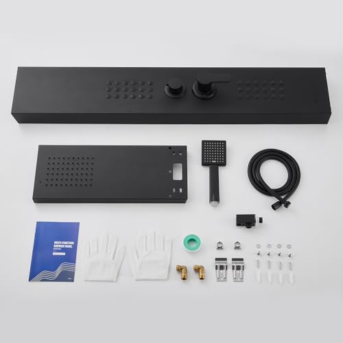 ROVATE Shower Panel Tower System with Rainfall Shower Head, Matte Black | Shower Tower with Powerful Body Jets, Handheld Shower and Tub Spout, Stainless Steel Shower Column Black High Pressure - style: 4 Modes-Matte Black-2 Jets