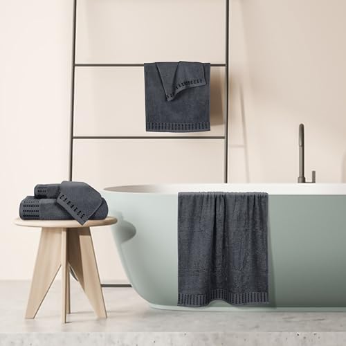 Ultra Soft 6 Pack Cotton Towel Set, Contains 2 Bath Towels 28x55 inch, 2 Hand Towels 16x24 inch & 2 Wash Cloths 12x12 inch, Ideal Everyday use, Compact & Lightweight - Charcoal Grey - color: Charcoal Grey, size: 6 Pack Set