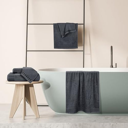 Ultra Soft 6 Pack Cotton Towel Set, Contains 2 Bath Towels 28x55 inch, 2 Hand Towels 16x24 inch & 2 Wash Cloths 12x12 inch, Ideal Everyday use, Compact & Lightweight - Charcoal Grey - color: Charcoal Grey, size: 6 Pack Set