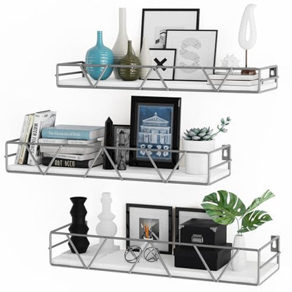 Floating Shelves Set of 3, Wood Wall Shelf, Farmhouse Shelf for Bedroom | Wall Mounted Floating Shelf for Living Room, Bedroom, Bathroom, Kitchen, Office - color: Grey
