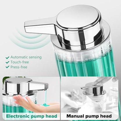 Automatic Soap Dispenser Liquid for Kitchen: 11 OZ Glass Touchless Clear Auto Soap Dispenser for Bathroom - Hand Dish Lotion Home Countertop Kids - Family Couple - color: Vertical Stripe Style Liquid