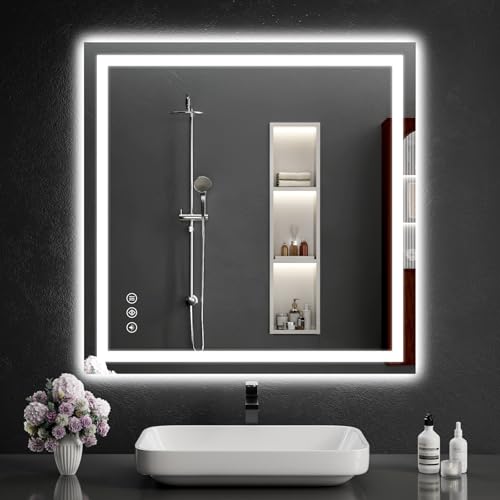 36"x36" LED Bathroom Mirror with Lights, Dimmable, Anti-Fog, Lighted Bathroom Vanity Mirror for Wall, Backlit + Front Lit, Memory Function, Shatter-Proof, Tempered Glass - size: 36"L x 36"W