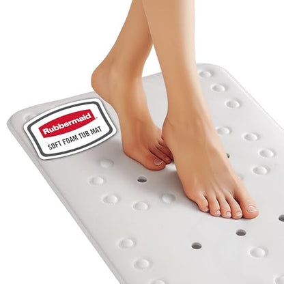 Rubbermaid Soft Foam Tub Mat, Non-Slip Bath Mat with Quick-Drain Holes, 35.88 x 17 Inch BPA-Free Shower Mat for Inside Bathtub or Shower, White - color: White