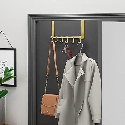 MGahyi Gold Over The Door Hooks, Over The Door Towel Rack | 6 Sliding Adjustable Hooks, Aluminum Sturdy Rustproof, No-Drilling Anti-Scratch, for Bathroom Bedroom Closet - color: Gold