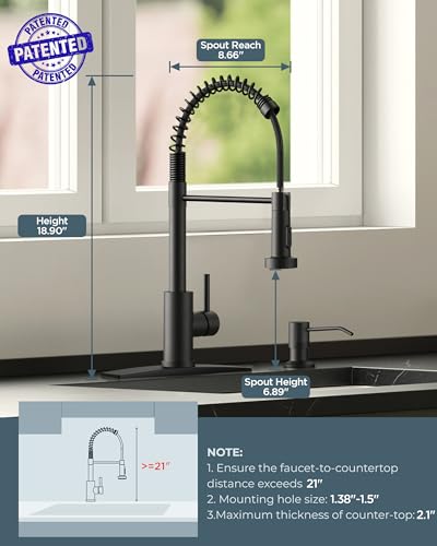FORIOUS Black Kitchen Sink Faucet, Pull Down Sprayer, Classic High Arc | Lead-Free Stainless Steel, Single Handle Commercial Spring Kitchen Faucets for Laundry Utility Room, Outdoor Farmhouse Camper - color: Matte Black