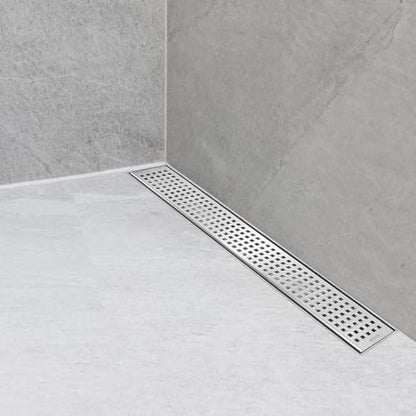 Neodrain 18-Inch Brushed Linear Shower Drain with Quadrato Pattern Grate | 304 Stainless Steel Linear Drain,Rectangle Shower Floor Drain with Hair Strainer, shower drain base ,Fits Bathroom, Balcony - color: Brushed, size: 18 In