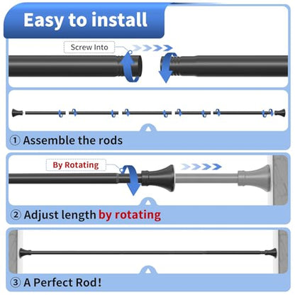Matte Black Shower Curtain Rod 36-94 Inch(3-7.8ft), No Slip No Drill No Rust Shower Rod For Bathroom Window Patio, Adjustable Spring Long Tension Rod - color: Matte Black, size: 36"-94"
