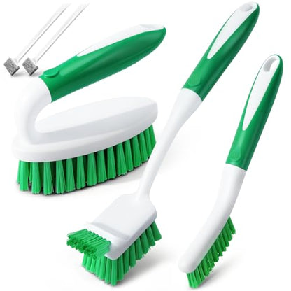 Holikme 5 Pack Cleaning Brush Scrub Brush Kitchen Brush for Floor,Green | Cleaning Brush Set for Household Use, Scrub Brush, Kitchen Brush, Tile Lines Brush for Bathroom, Floor, Tub, Shower