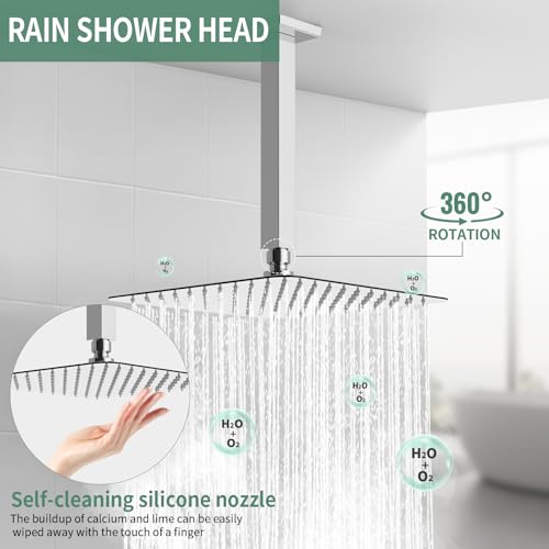 SunCleanse Rainfall Shower Faucet Set with High Pressure in Polished Chrome | Ceiling mounted shower combo set featuring a 10" square rain head, handheld spray, and rough-in mixer valve with trim. - color: Polished Chrome, style: 10-ceiling
