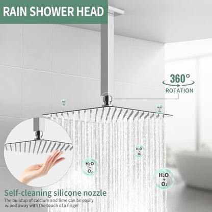 SunCleanse Rainfall Shower Faucet Set with High Pressure in Polished Chrome | Ceiling mounted shower combo set featuring a 10" square rain head, handheld spray, and rough-in mixer valve with trim. - color: Polished Chrome, style: 10-ceiling