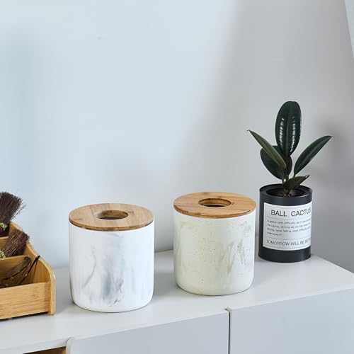 Polytree Marble White Mini Trash Can with Bamboo Lid,Small Countertop Trash Can,Desk Trash Can,Table top Mini Garbage Cans,Resin Tiny Waste Basket - color: Mini White