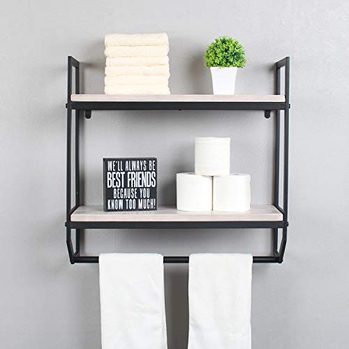 2-Tier Metal Industrial 23.6" Bathroom Shelves Wall Mounted,Rustic Wall Shelf Over Toilet,Towel Rack with Towel Bar,Utility Storage Shelf Rack, Floating Shelves Towel Holder,Retro White - color: B