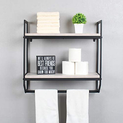 2-Tier Metal Industrial 23.6" Bathroom Shelves Wall Mounted,Rustic Wall Shelf Over Toilet,Towel Rack with Towel Bar,Utility Storage Shelf Rack, Floating Shelves Towel Holder,Retro White - color: B