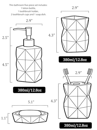 Ceramic Bathroom Accessories Set, 5-Piece Modern Bath Set with Soap Dispenser, Toothbrush Holder, 2 Tumblers & Soap Dish, Speckled Stoneware Countertop Bathroom Decor