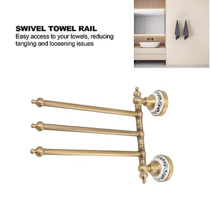 Swivel Towel Rack, Multi arm Brass Bathroom Towel Rack wall Mounted 180° Rotation Thicken Hanger bar for Bathroom for Kitchen (Three Rods) - size: Three Rods