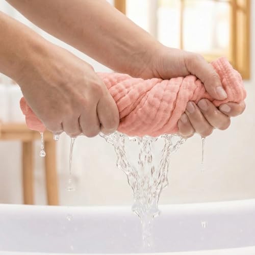 10 Pack Baby Washcloths - Soft Face Muslin Burp Cloths for Baby Towels, Absorbent Bath Wash Cloths, Wipes, Burp Rags - Toddlers Essentials Stuff, Baby Registry Search as Shower -11.8"x11.8" - color: Pink-10Pack-Binding