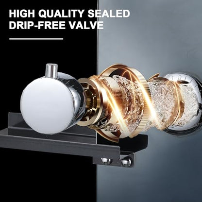 LED Black Shower Panels Tower System with Storage Shelf, LCD Temperature Display 304 Stainless Steel with Rainfall Shower Head with Handheld Massage Body Jets Bathroom Matte Waterfall Bathtub - color: Matte Black